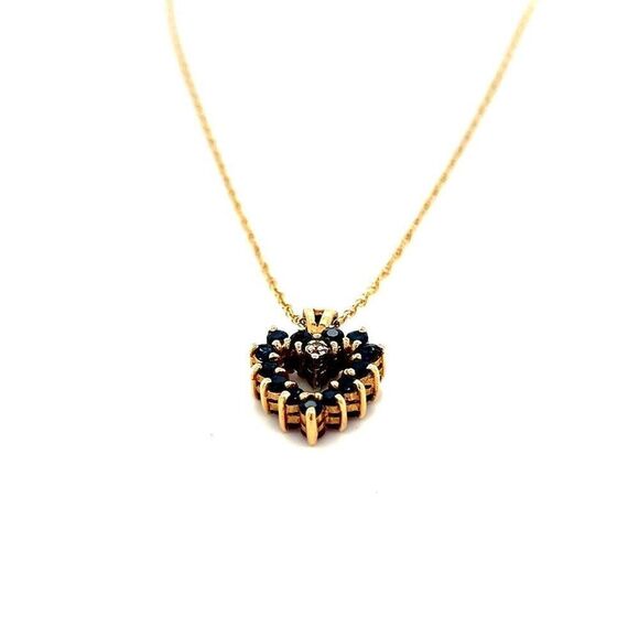 Dainty 14K Gold Rubies/Sapphires Heart Necklace - Picture 7 of 12